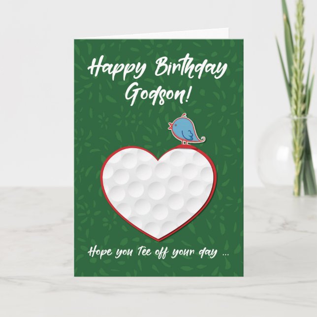 Godson Golf Sports Heart Birthday Kort (Framsida)