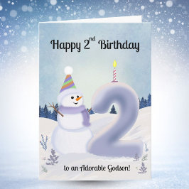 Godson Happy 2nd Birthday Snowman Building Kort