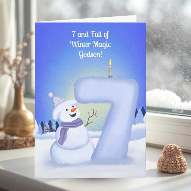 Godson Happy 7th Birthday Snowman  Kort (Skapare uppladdad)