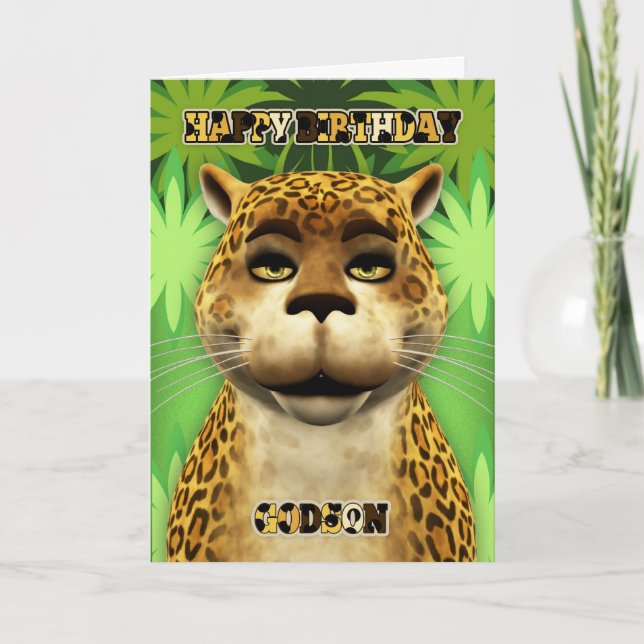 Godson Leopard Jungle Birthday Card Kort (Framsida)