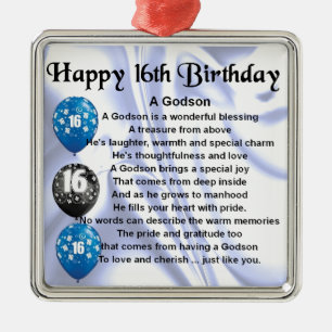 Godsondikt - 16th födelsedagdesign julgransprydnad metall