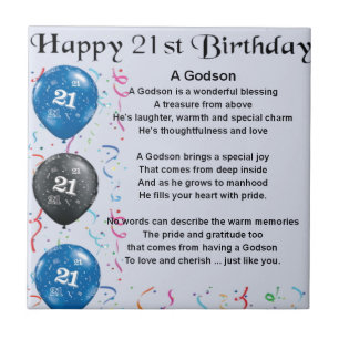 Godsondikt - 21st födelsedag kakelplatta
