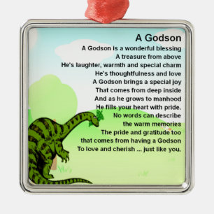 Godsondikt - dinosaurdesign julgransprydnad metall