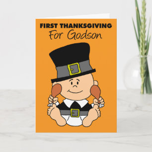 Godsons första Thanksgiving Cute Little Pilgrim Kort