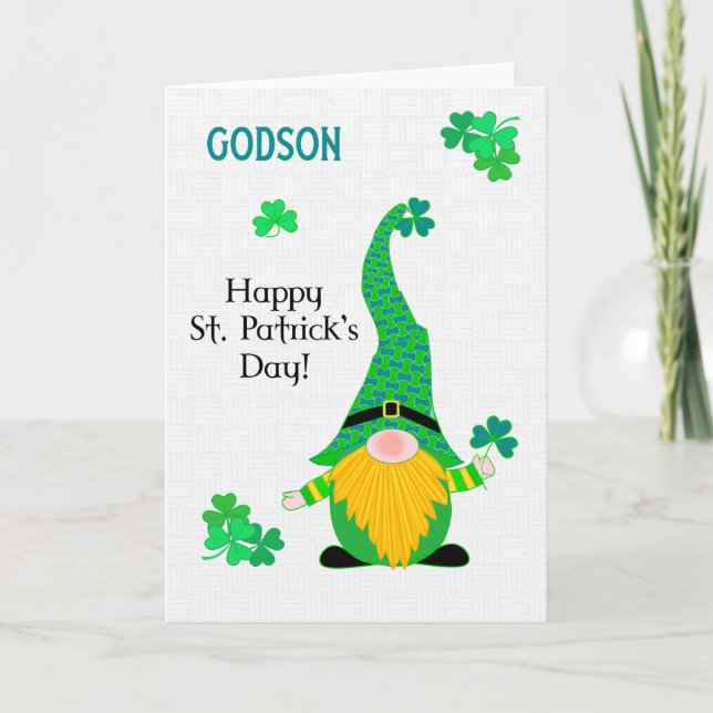Godsons Sankt Patrick Roligt Leprechaun Gnome Card Kort (Framsida)