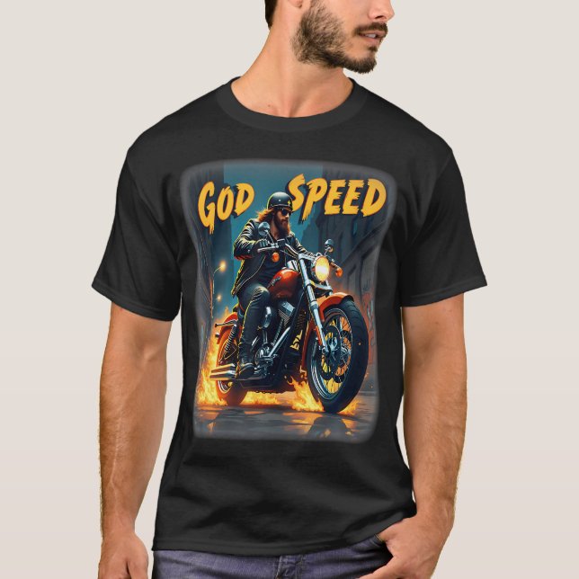 Godspeed Jesus Biker Christian Motorcycle Faith Te T Shirt (Framsida)