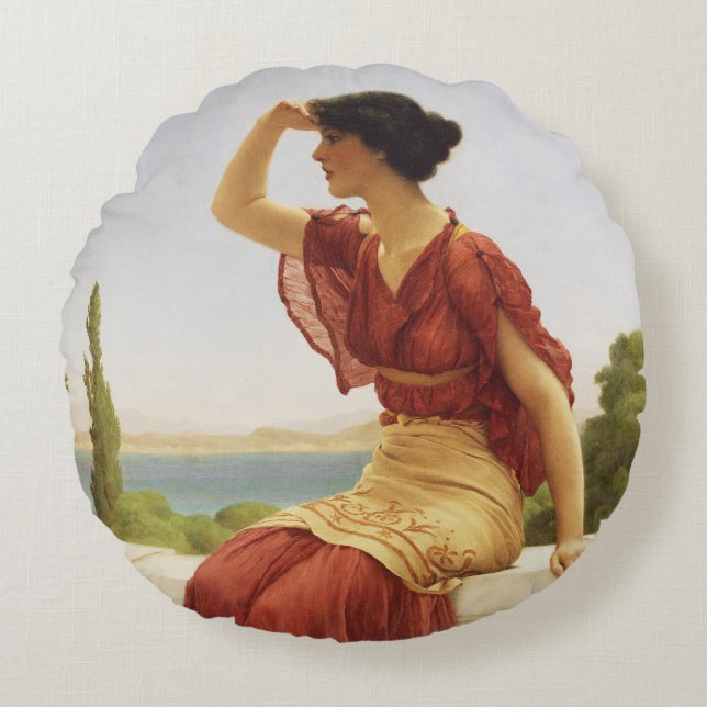 Godward, den vackra Woman Porträtt Art Rund Kudde (Framsidan)