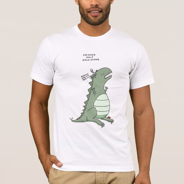 godzilla och en främling: vänner hjälper varje tee shirt (Framsida)