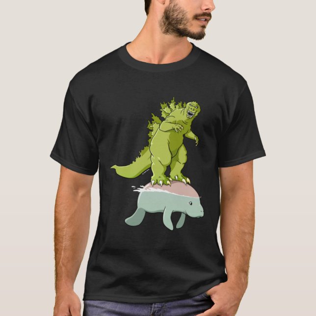 Godzilla på en Manatee T Shirt (Framsida)