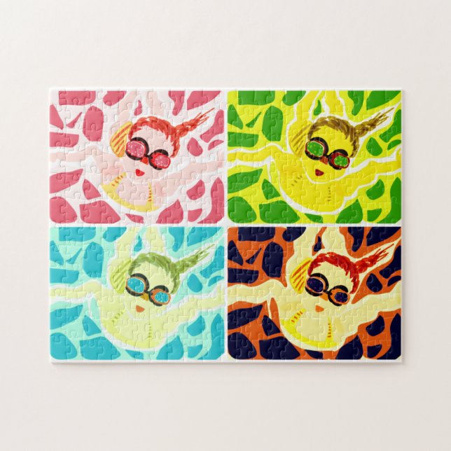 Goggleflickor som simmar i vatten pussel (Horisontell)