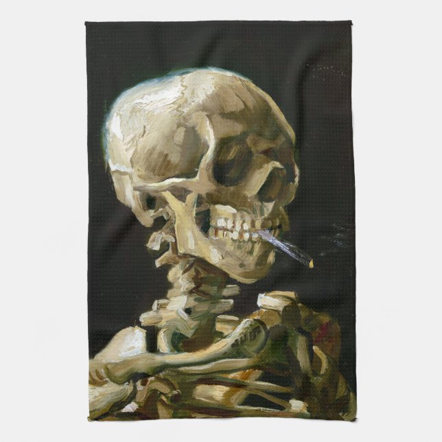 Gogh Huvud av Skeleton med brinnande cigarett Kökshandduk (Vertikal)