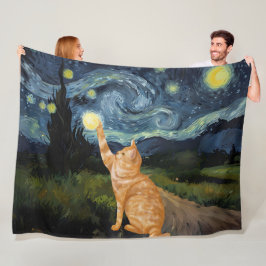 Gogh Kattunge Starry Night Cat Fleecefilt