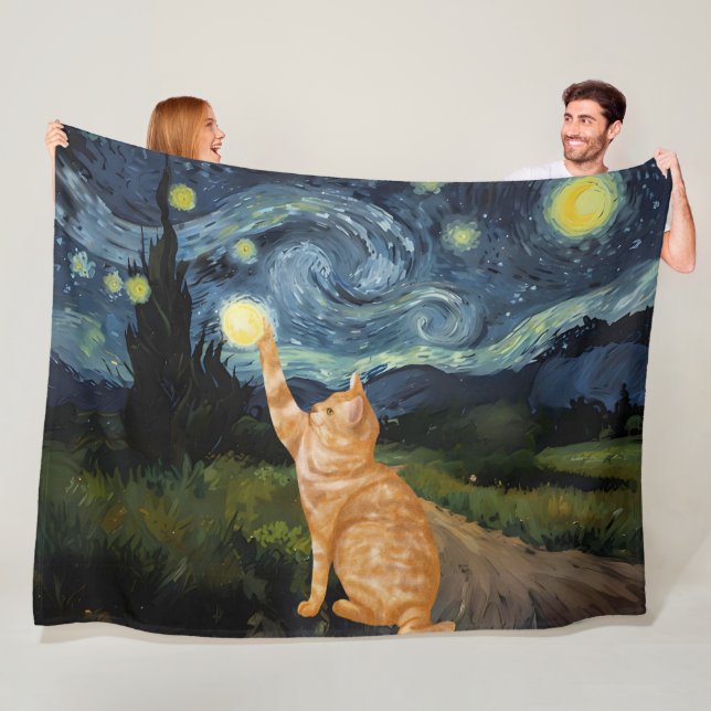 Gogh Kattunge Starry Night Cat Fleecefilt (På plats)