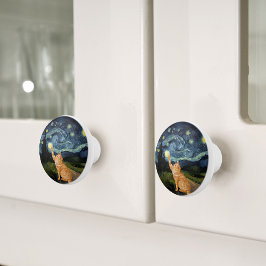 Gogh Kattunge Starry Night Cat Knopp