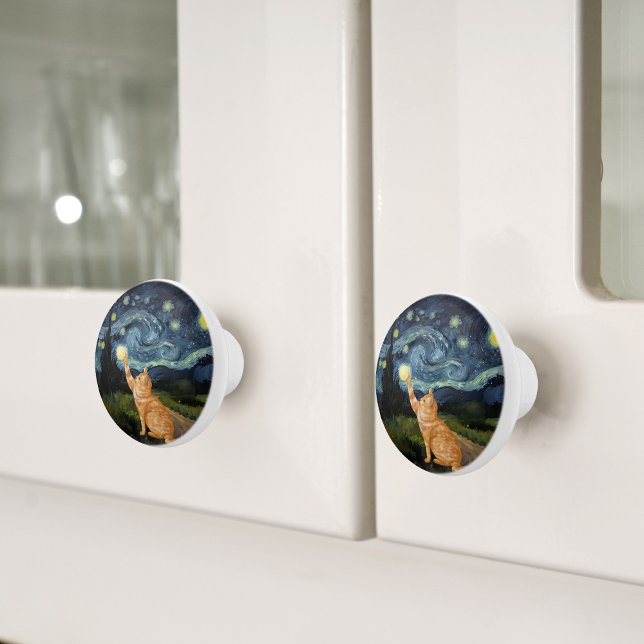 Gogh Kattunge Starry Night Cat Knopp (Skapare uppladdad)