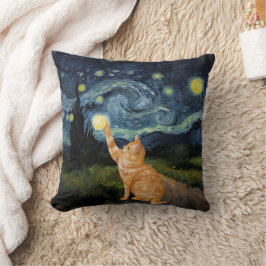 Gogh Kattunge Starry Night Cat Kudde