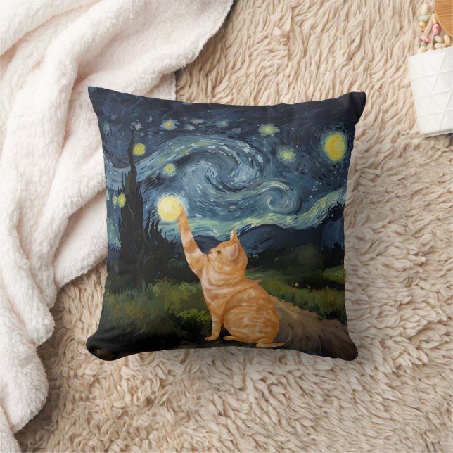Gogh Kattunge Starry Night Cat Kudde (Filt)