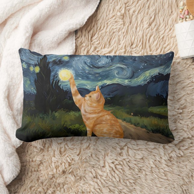 Gogh Kattunge Starry Night Cat Lumbarkudde (Filt)