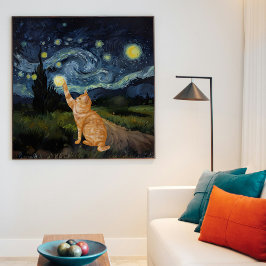 Gogh Kattunge Starry Night Cat Poster