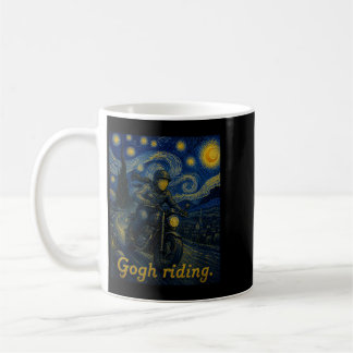 Gogh körande motorcykel rolig natt himmel konstnär kaffemugg