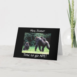 GOING APE "LYCKLIG 60:e BIRTHDAY SISTER"-KORT Kort