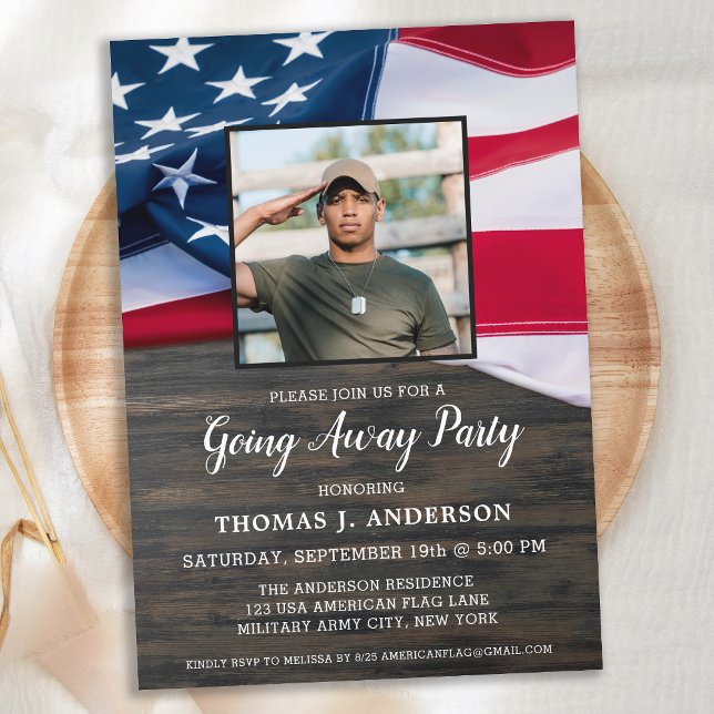 Going Away Party Soldier Photo Patriotic USA flagg Inbjudningar (Skapare uppladdad)