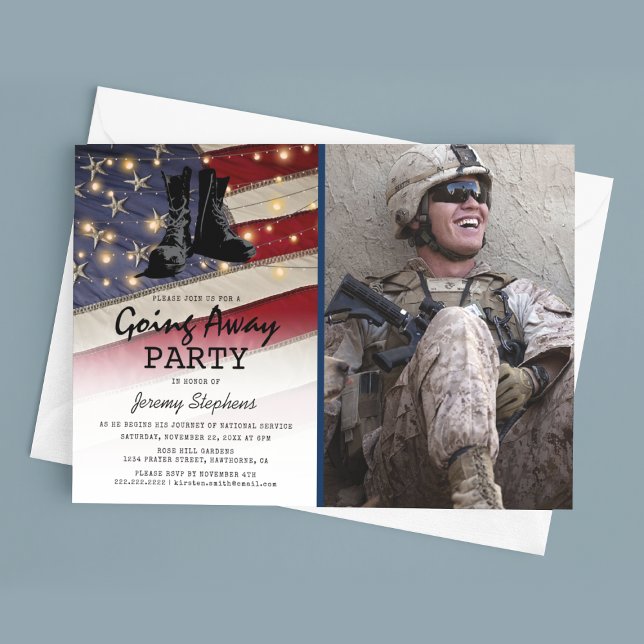 Going Away Soldier Patriotic Flagga Photo Inbjudningar (Skapare uppladdad)