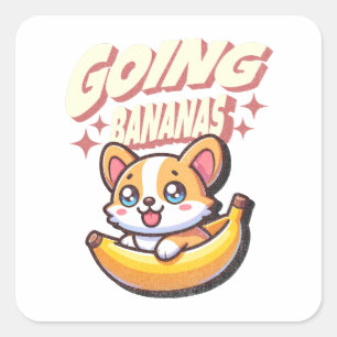 Going Bananas Funny Cute Corgi Fyrkantigt Klistermärke