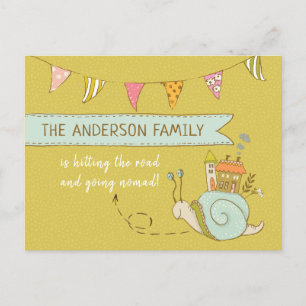 Going Nomad Cute Snigel Flytta Announcement Meddelande Vykort