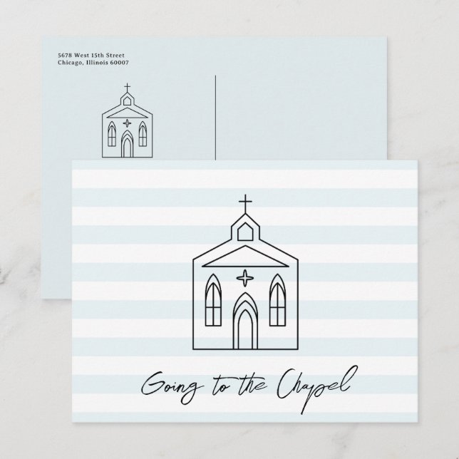 Going to the Chapel Wedding Blue Save the Date Vykort (Fram/baksida)