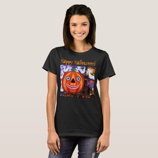 Going Trick-or-Treating Halloween Pumpkin Spöken T Shirt (Hel framsida)