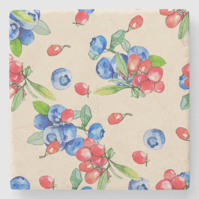 Goji, blåbär: vattenfärgsillustration mönster. stenunderlägg (Framsidan)