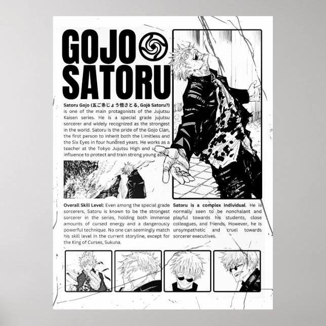 Gojo Satoru Manga Art – Jujutsu Kaisen, FanArt Poster (Framsidan)