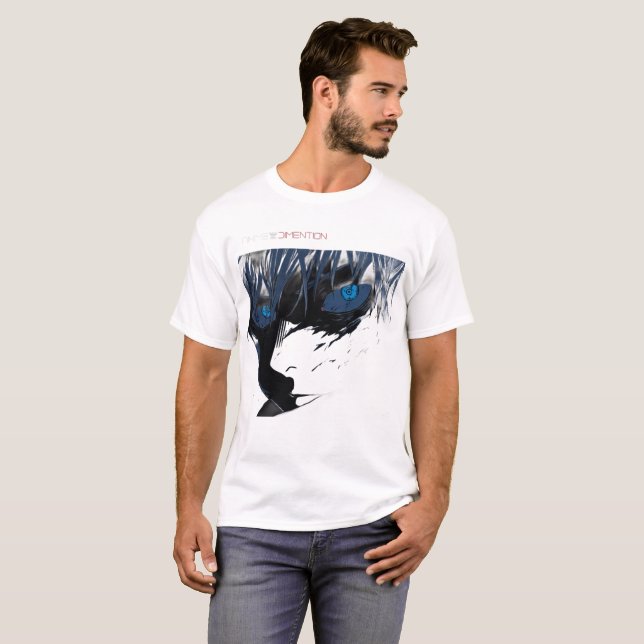 Gojo Saturo Anime White T-Shirt (Hel framsida)