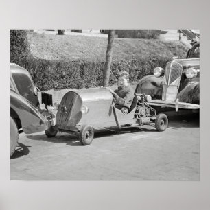 Gokartförare, 1937. Gammalt foto Poster