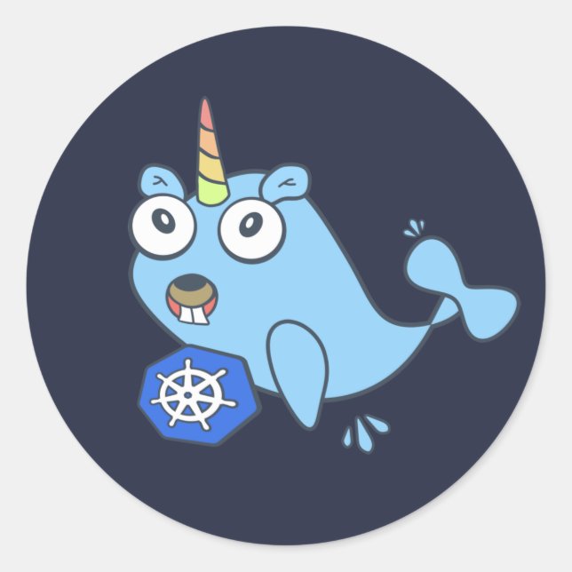 Golang gopher Docker unicorn med Kubernetes Runt Klistermärke (Framsida)