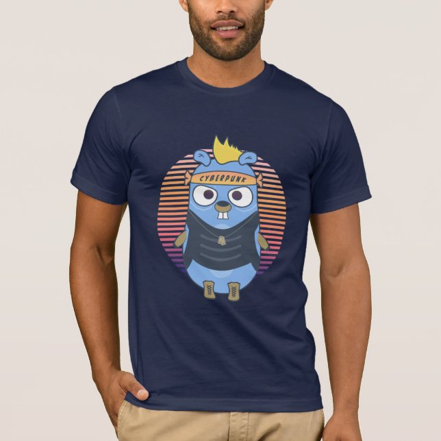 Golang gopher i cyberpunk stil t shirt (Framsida)