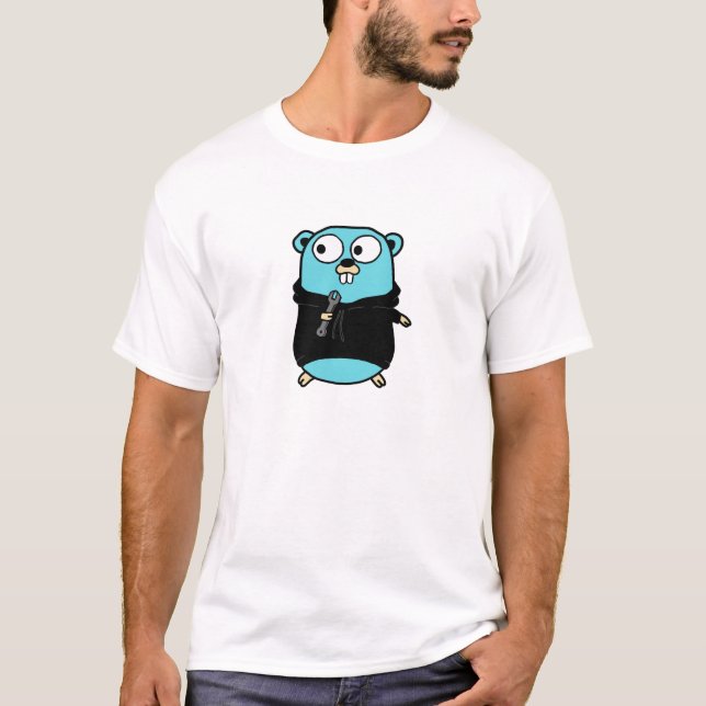 Golang Gopher in Black Hoodie T Shirt (Framsida)