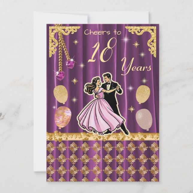 Gold 18th Birthday with Dancing Couples Invitation Inbjudningar (Framsida)
