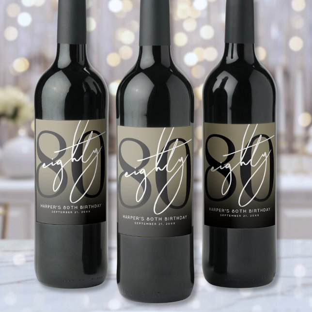 Gold 80th Birthday Party Vinflaska Etikett (Gold 80th Birthday Party Wine Label)