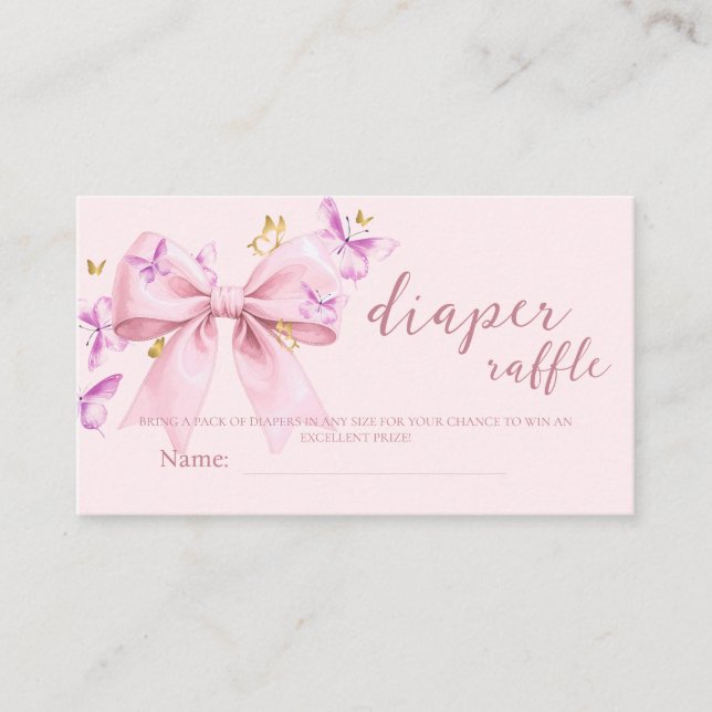 Gold A Little Butterfly Pink Bow Baby Shower  Tilläggskort (Framsida)