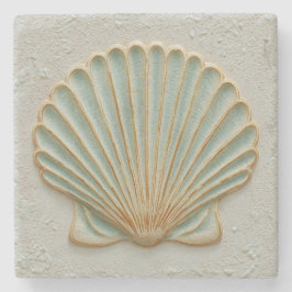 Gold and Aqua Scallop Shell Coastal Stenunderlägg
