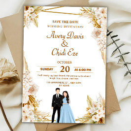 Gold and beige floral wedding invitation   inbjudningar