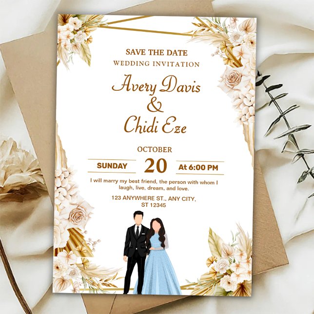 Gold and beige floral wedding invitation   inbjudningar (Skapare uppladdad)