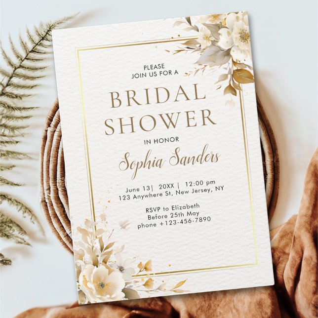Gold and Beige Watercolor Flowers Bridal Shower Inbjudningar (Skapare uppladdad)