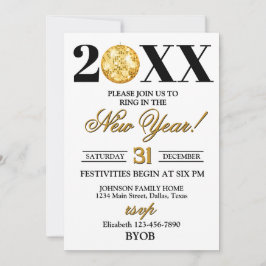 Gold and Black 2026 New Years Eve Party Invitation Inbjudningar