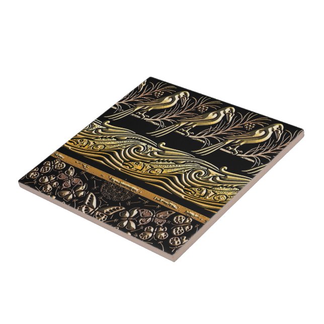 gold and black Birds fish Butterfly art pattern Kakelplatta (Sidan)