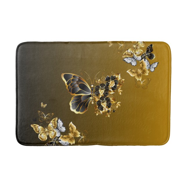 Gold and Black Butterfly Floral Art Badrumsmatta (Framsidan)