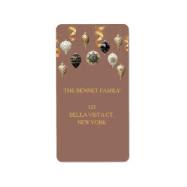 Gold and Black Christmas Baubles Adressetikett