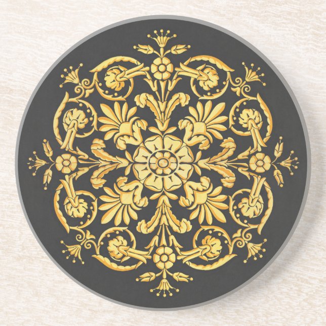 Gold And Black Floral Pattern Underlägg (Framsidan)